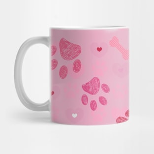 Pink paw prints pattern with bones Mug